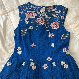 NWT Brand new embroidered blue dress with pink flowers.